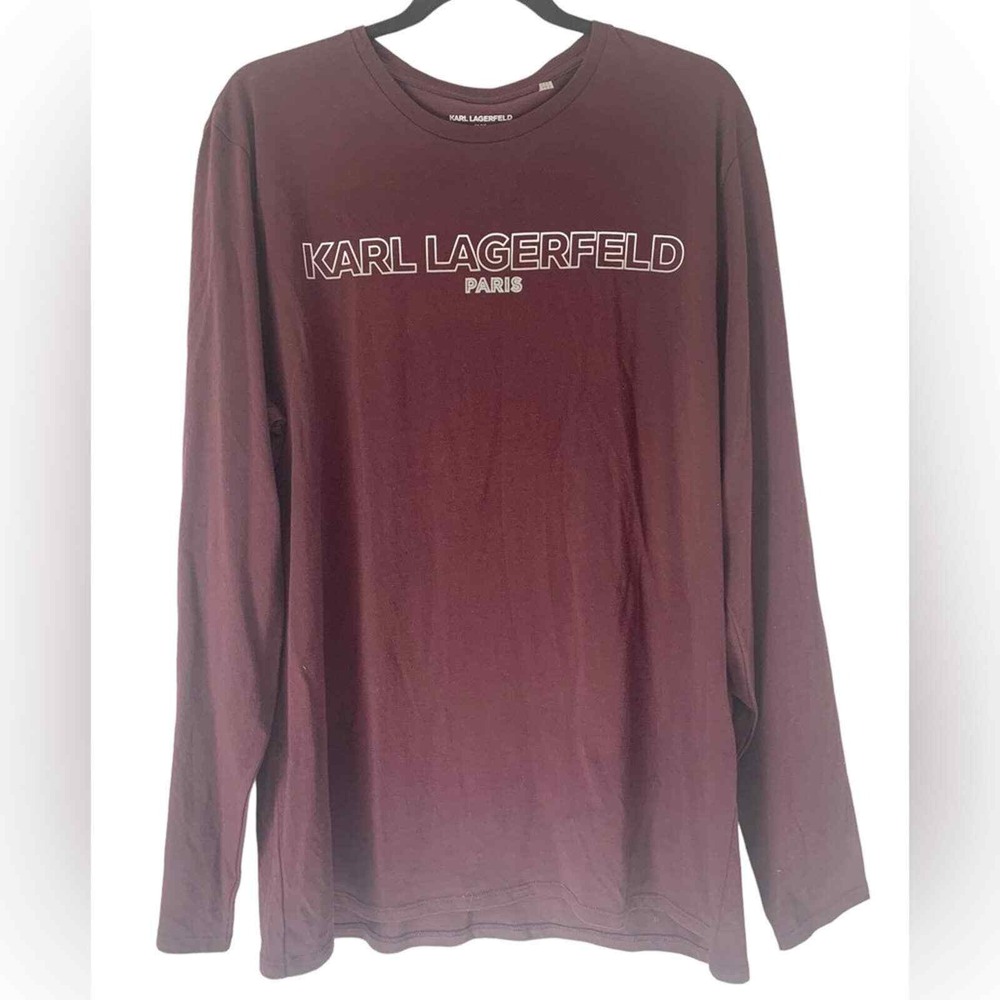 Karl Lagerfeld Paris Mens Long Sleeve Graphic Logo T-Shirt Burgundy Large